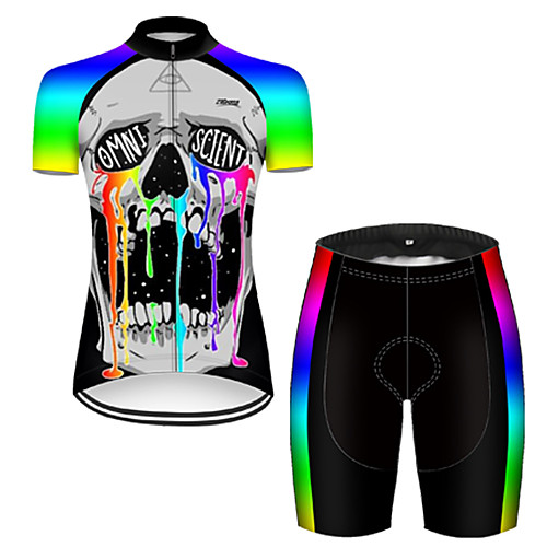 

21Grams Women's Short Sleeve Cycling Jersey with Shorts Nylon Polyester Black / White 3D Gradient Skull Bike Clothing Suit Breathable 3D Pad Quick Dry Ultraviolet Resistant Reflective Strips Sports 3D