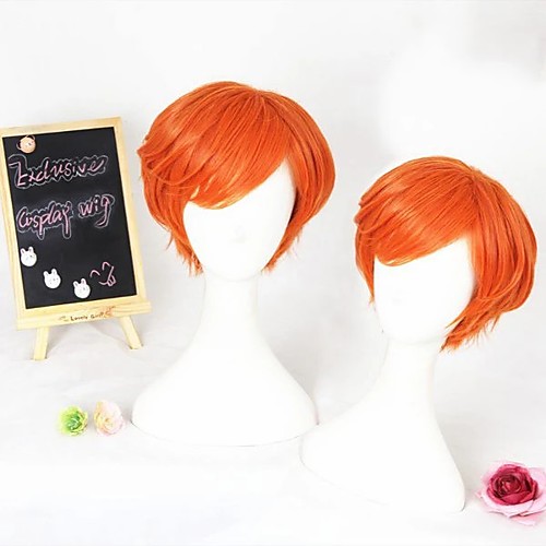 

Cosplay Costume Wig Cosplay Wig kun: Mikoto Mikoshiba Gekkan Shoujo Nozaki Straight Cosplay Halloween Asymmetrical With Bangs Wig Short Orange Synthetic Hair 12 inch Women's Anime Cosplay Soft Orange