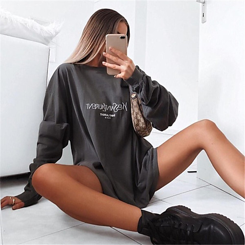 

Women's Sweatshirt Solid Colored Casual Dark Gray S M L XL XXL XXXL