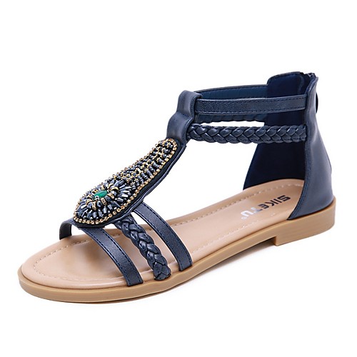 

Women's Sandals Summer Flat Heel Open Toe Roman Shoes Boho Daily PU Almond / Black / Blue