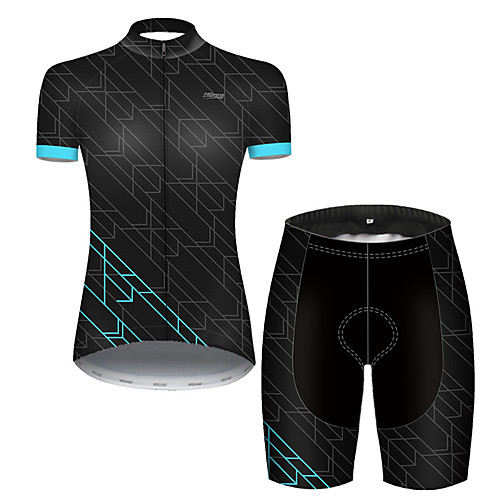 

21Grams Women's Short Sleeve Cycling Jersey with Shorts Nylon Polyester Black / Blue Plaid Checkered Gradient Geometic Bike Clothing Suit Breathable 3D Pad Quick Dry Ultraviolet Resistant Reflective