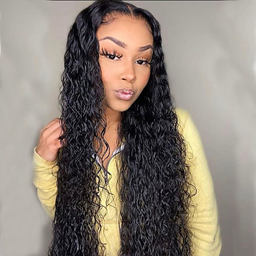 

Human Hair Lace Front Wig Free Part style Brazilian Hair Curly Black Wig 130% Density with Baby Hair Natural Hairline For Black Women 100% Virgin 100% Hand Tied Women's Long Human Hair Lace Wig
