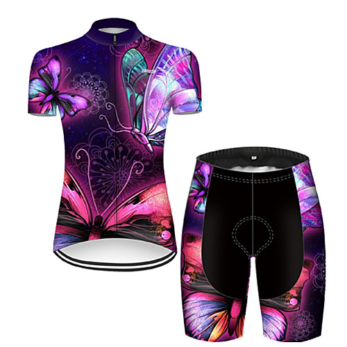 

21Grams Women's Short Sleeve Cycling Jersey with Shorts Nylon Polyester Black / Red 3D Butterfly Gradient Bike Clothing Suit Breathable 3D Pad Quick Dry Ultraviolet Resistant Reflective Strips Sports