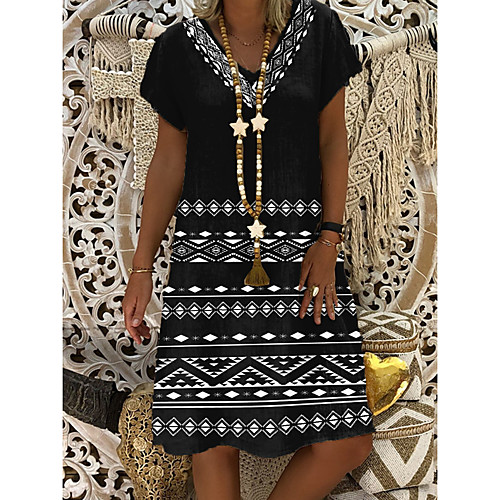

Women's Shift Dress Knee Length Dress - Short Sleeves Geometric Print Summer Casual Daily 2020 Blue M L XL XXL XXXL