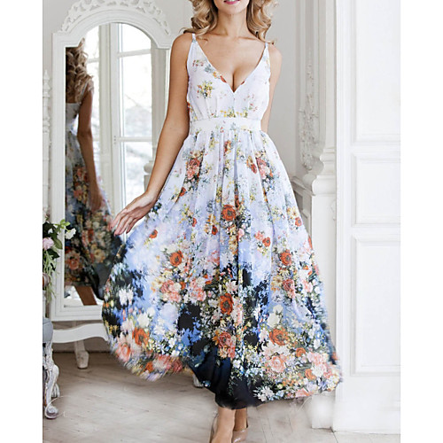 

Women's A-Line Dress Maxi long Dress - Sleeveless Floral Summer Casual Daily 2020 Blue M L XL XXL XXXL