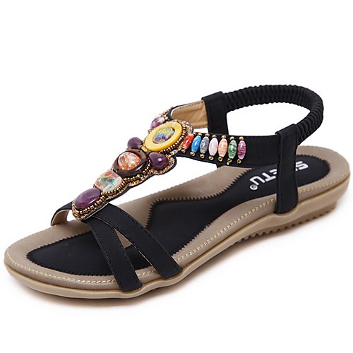 

Women's Sandals Summer Flat Heel Open Toe Daily PU Black / Beige