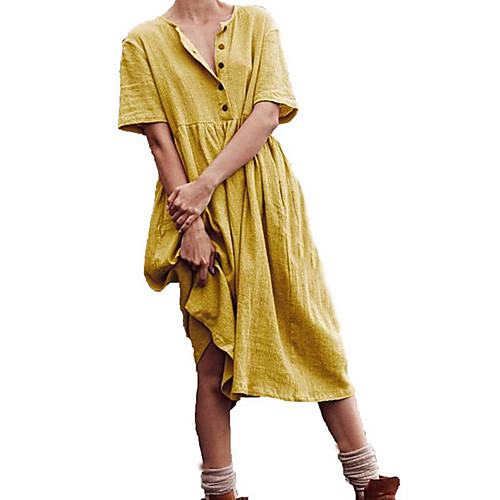 

Women's A Line Dress Midi Dress Yellow Army Green Khaki Dusty Blue Short Sleeve Solid Color Summer Round Neck Casual 2021 S M L XL XXL 3XL 4XL