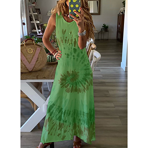 

Women's A-Line Dress Maxi long Dress - Sleeveless Geometric Summer Casual Chinoiserie 2020 White Blue Red Yellow Green Gray S M L XL XXL XXXL XXXXL XXXXXL