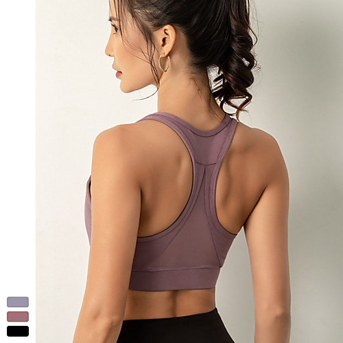 

Women's Sports Bra High Support Patchwork Wireless Fashion Black Purple Blue Mesh Yoga Running Fitness Top Sport Activewear Breathable High Impact Quick Dry Comfortable Freedom Stretchy