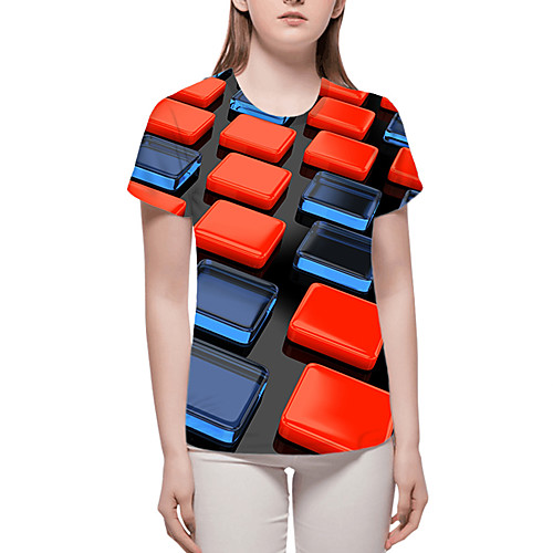 

Women's T-shirt Plus Size Geometric Graphic Tops - Print Round Neck Loose Basic Daily Spring Summer Rainbow S M L XL 2XL 3XL 4XL 5XL 6XL / Going out
