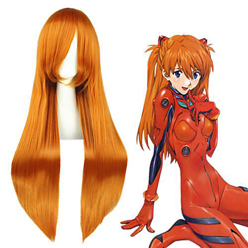 

Cosplay Costume Wig Cosplay Wig Soryu Asuka Langley EVA Straight Cosplay Asymmetrical With Bangs Wig Very Long Yellow Synthetic Hair 32 inch Women's Anime Cosplay Best Quality Yellow