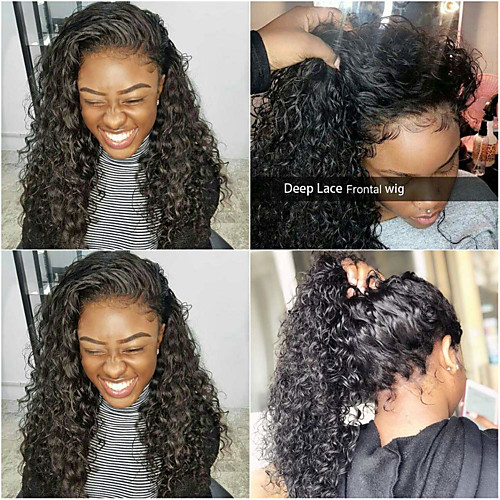 

Remy Human Hair Full Lace Lace Front Wig Free Part style Brazilian Hair Deep Curly Natural Wig 150% Density Odor Free Soft Best Quality Natural Hairline Comfy Women's Long Human Hair Lace Wig Factory