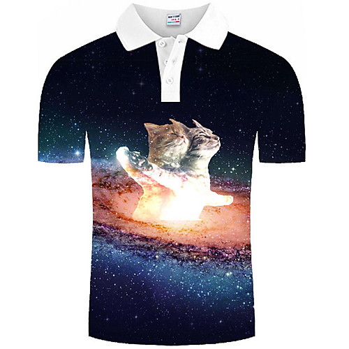 

Men's Graphic Animal Cat Print Polo Daily Black