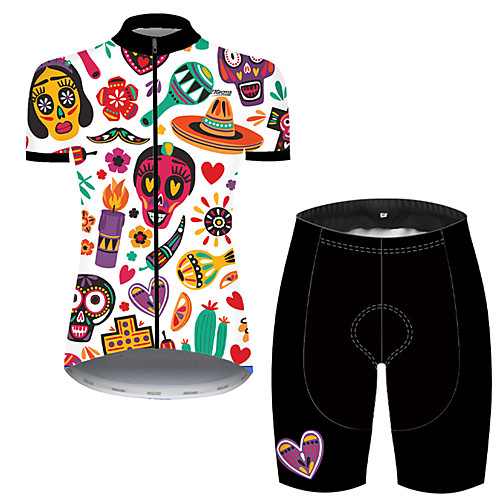 

21Grams Women's Short Sleeve Cycling Jersey with Shorts Nylon Polyester Black / Red Skull Floral Botanical Funny Bike Clothing Suit Breathable 3D Pad Quick Dry Ultraviolet Resistant Reflective Strips