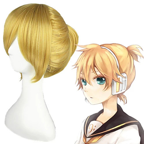 

Cosplay Wig Len 048A Vocaloid Straight Cosplay With Bangs With Ponytail Wig Short Blonde Synthetic Hair 14 inch Women's Anime Fashionable Design Cosplay Blonde