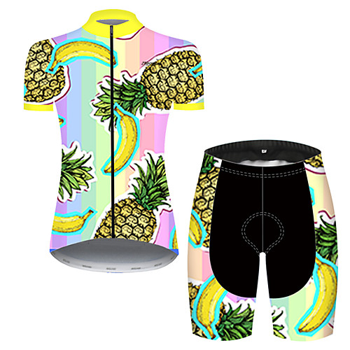 

21Grams Women's Short Sleeve Cycling Jersey with Shorts Nylon Polyester Green / Yellow Fruit Pineapple Banana Bike Clothing Suit Breathable 3D Pad Quick Dry Ultraviolet Resistant Reflective Strips