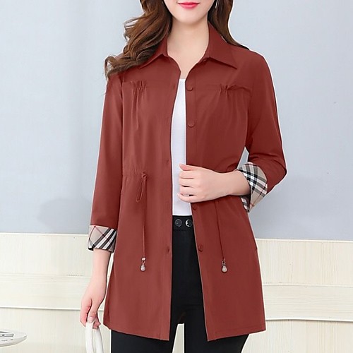 

Women's Trench Coat Daily Long Solid Colored Red / Army Green / Brown M / L / XL