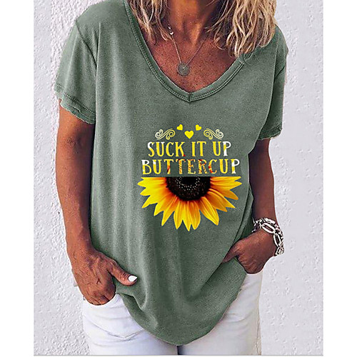 

Women's T-shirt Geometric Letter Tops V Neck Daily Summer White Black Blue Blushing Pink Army Green Gray S M L XL 2XL 3XL 4XL 5XL