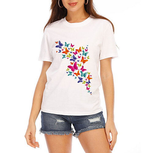 

Women's T-shirt Graphic Tops - Print Round Neck Basic Daily Summer White S M L XL 2XL 3XL 4XL