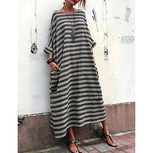 

Women's Shift Dress Midi Dress - Short Sleeves Striped Summer Casual Vintage Daily 2020 White Black S M L XL XXL XXXL