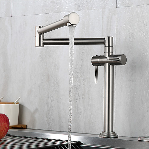 

Brass Brushed Heightened Kitchen Faucet Household Cold and Hot Water Wash Basin Folding Rotary Type