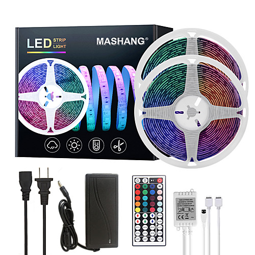 

MASHANG LED Strip Lights 32.8ft 10M RGB Tiktok Lights Waterproof 300LEDs SMD 5050 with 44 Keys IR Remote Controller and 100-240V Adapter for Home Bedroom Kitchen TV Back Lights DIY Deco