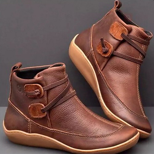 

Women's Boots Flat Heel Round Toe Booties Ankle Boots Daily PU Winter Red Blue Brown / Mid-Calf Boots