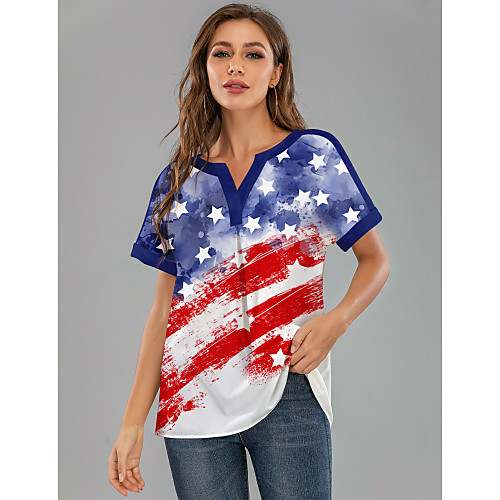 

Women's Rainbow National Flag American flag Print Blouse Daily V Neck Rainbow