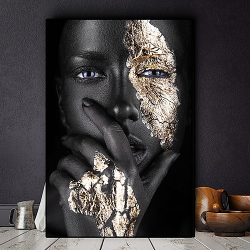 

African Art Black and Gold Woman Oil Painting on Canvas Cuadros Posters and Prints Scandinavian Wall Art Picture for Living Room