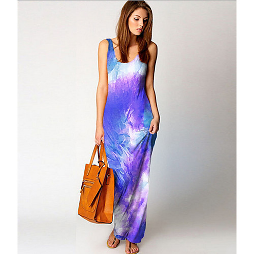 

Women's Sheath Dress Maxi long Dress - Sleeveless Tie Dye Summer Work 2020 Purple Red Fuchsia Orange Green Light Blue S M L XL XXL XXXL