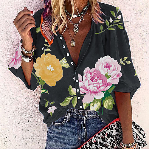 

Women's Shirt Floral Tops - Print V Neck Basic Daily Black M L XL 2XL 3XL