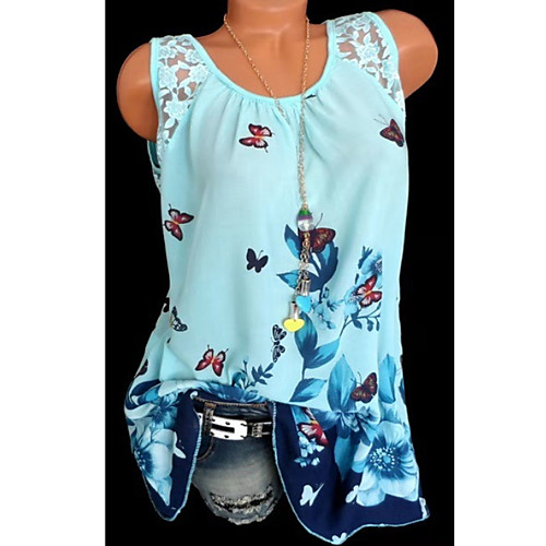 

Women's Tops Graphic Tank Top Round Neck Daily Summer White Yellow Blushing Pink Light Blue S M L XL 2XL 3XL 4XL 5XL