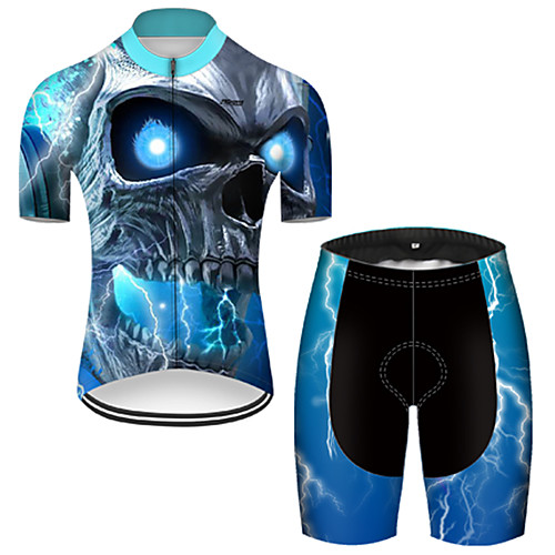 

21Grams Men's Short Sleeve Cycling Jersey with Shorts Nylon Polyester Blue 3D Gradient Skull Bike Clothing Suit Breathable 3D Pad Quick Dry Ultraviolet Resistant Reflective Strips Sports 3D Mountain