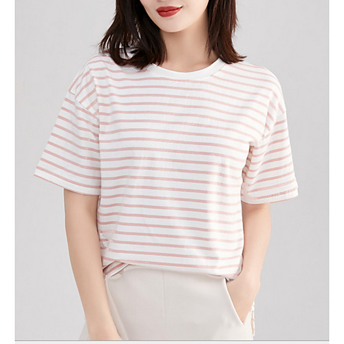 

Women's T-shirt Striped Tops Round Neck Daily Blushing Pink Light gray Light Blue S M L XL