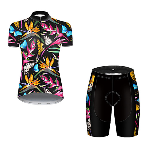 

21Grams Women's Short Sleeve Cycling Jersey with Shorts Nylon Polyester Black / Blue Butterfly Floral Botanical Bike Clothing Suit Breathable 3D Pad Quick Dry Ultraviolet Resistant Reflective Strips