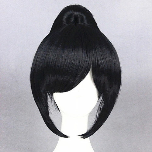 

Cosplay Wig Yamatonokami Yasusada Touken Ranbu Straight Cosplay Asymmetrical With Bangs Wig Medium Length Black / Blue Synthetic Hair 24 inch Women's Anime Cosplay Women Black