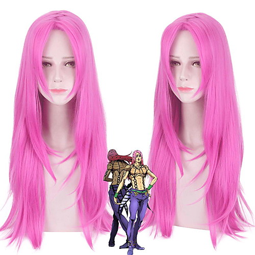 

JoJo's Bizarre Adventure Diavolo Cosplay Wigs Women's Asymmetrical 27 inch Heat Resistant Fiber kinky Straight Red Fuchsia Anime