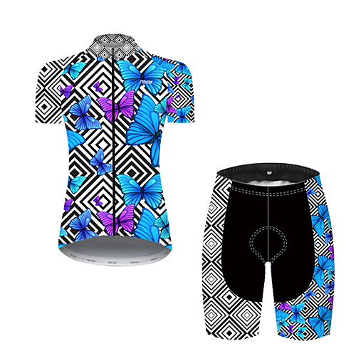 

21Grams Women's Short Sleeve Cycling Jersey with Shorts Nylon Polyester Black / Blue Plaid Checkered Butterfly Bike Clothing Suit Breathable 3D Pad Quick Dry Ultraviolet Resistant Reflective Strips