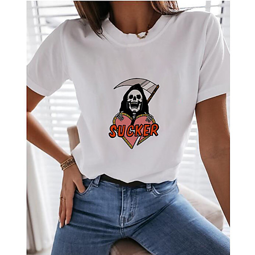 

Women's T-shirt Graphic Tops - Print Round Neck Basic Daily Summer White S M L XL 2XL 3XL 4XL