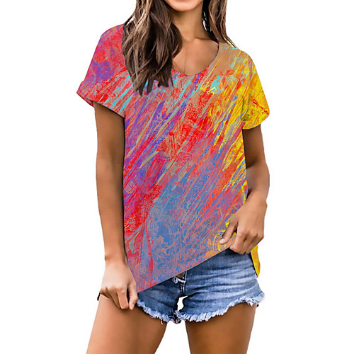 

Women's T-shirt Tie Dye Tops V Neck Daily Summer Red Yellow Green S M L XL 2XL 3XL