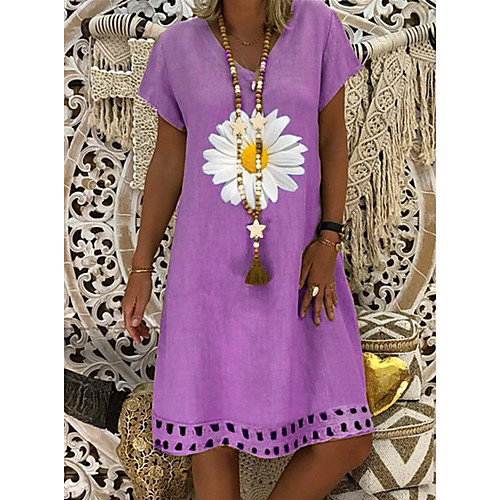 

Women's A Line Dress Knee Length Dress Blue Purple Yellow Khaki Gray Short Sleeve Floral Summer V Neck Hot Casual 2021 S M L XL XXL 3XL 4XL 5XL