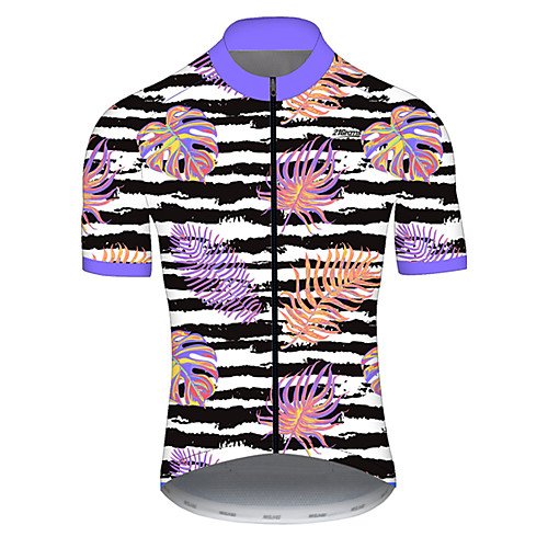 

21Grams Men's Short Sleeve Cycling Jersey Nylon Polyester Black / White Stripes Gradient Floral Botanical Bike Jersey Top Mountain Bike MTB Road Bike Cycling Breathable Quick Dry Ultraviolet Resistant