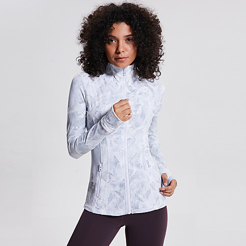 

Women's Track Jacket Thumbhole Pocket Fashion White Spandex Yoga Running Fitness Jacket Sport Activewear Breathable Comfort Quick Dry Stretchy