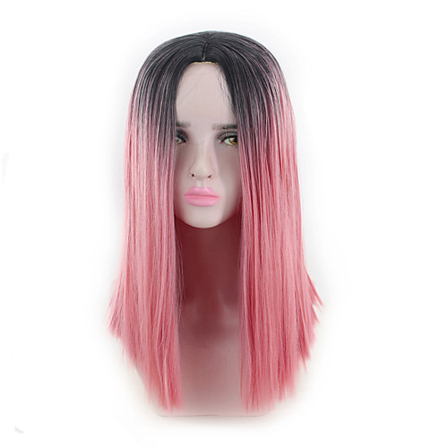 

Synthetic Wig Straight Middle Part Wig Long Black / Pink Synthetic Hair 16 inch Women's Soft Party Classic Black Pink