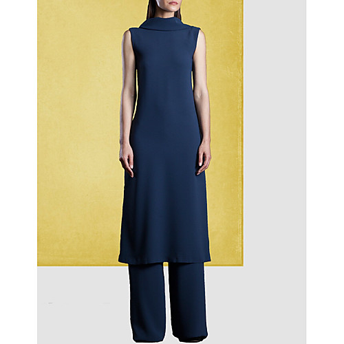 

Pantsuit / Jumpsuit Mother of the Bride Dress Elegant Jewel Neck Floor Length Satin Sleeveless with Split Front 2020
