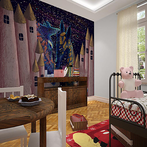 

Art Deco Custom Self Adhesive Mural Wallpaper Creative Castle Children Cartoon Style Suitable For Bedroom