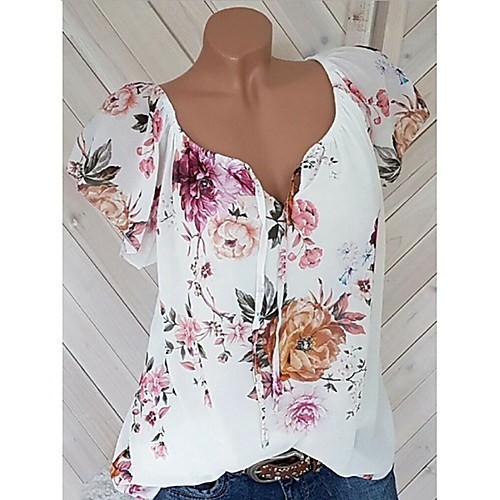 

Women's T shirt Graphic V Neck Tops Basic Top White Red Yellow