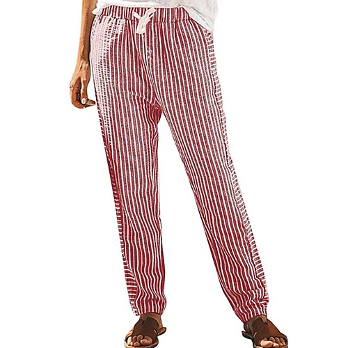 

Women's Oversized Chinos Pants - Striped Drawstring Black Blue Red S / M / L