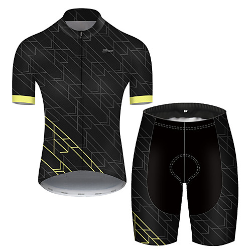 

21Grams Men's Short Sleeve Cycling Jersey with Shorts Nylon Polyester Black / Yellow Plaid Checkered Gradient Geometic Bike Clothing Suit Breathable 3D Pad Quick Dry Ultraviolet Resistant Reflective