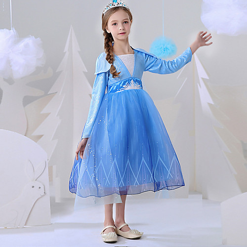 

Princess Elsa Dress Flower Girl Dress Girls' Movie Cosplay A-Line Slip Blue Dress Carnival Children's Day Masquerade Polyester